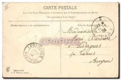 Duas pombas apaixonadas — rosas e texto de votos — editor K. P. Éditeurs, Paris, série 836 — Verso