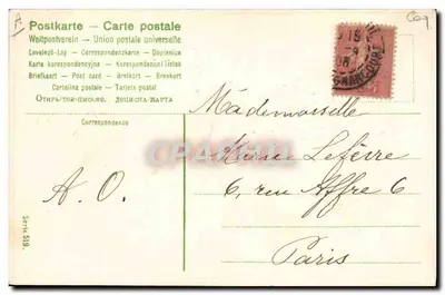 Gallo con carretto di fiori — Buone Pasque! — Serie 519, Unione postale universale — Verso