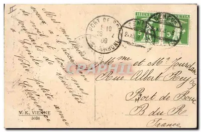 Crianças brincando com um grande homem de neve — editor V.K., Viena, n° 5036 — Verso
