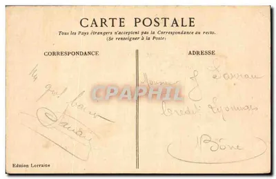 Carta postal humorística — mapa da Lorena com caricatura de um soldado alemão — n°1 — Edição Lorena — Verso