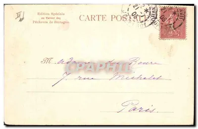 Jeune fille en costume breton — au pied d'un mur de pierre — éditée par Raphael Tuck & Fils, Paris — Verso
