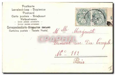 Bouquet de fleurs et trèfles — kartka pocztowa datowana 10 marca 1908 — wydawca nieznany, nr 3397 — Rewers