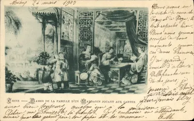 China — Dames da família de um mandarim jogando cartas — Bilhete postal antigo editado por uma impressora desconhecida