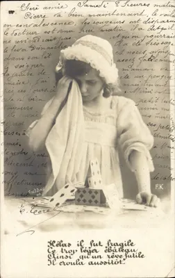 Bilhete postal antigo Criança Cartas