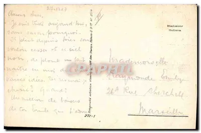 Mulher em vestido elegante e chapéu — admirando uma orquídea — Produção Italiana, N° 3 9-17 — Verso