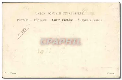 Criança em uniforme e mulher com bebê — cena de parque — editor P. L. Paris — Verso