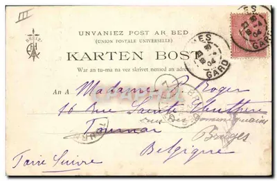 Fontanna i myjnia (Basse Bretagne) — widok fontanny i myjni z trzema osobami — wydawca nieznany, numer seryjny 188 — Rewers