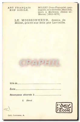 Zbieracz zboża — J.-F. Millet — rzeźbiony przez Lavieille — Rewers
