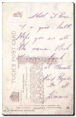 I Gordon Highlanders — Sergente, musicista e tamburino in parata — Harry Reyne, editore Oilette — Verso