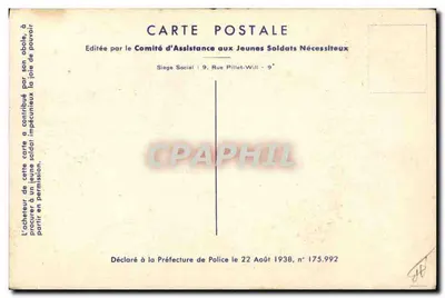 Soldat en uniforme — portrait au crayon — Comité d'Assistance aux Jeunes Soldats Nécessiteux, n° 175.992 — Verso