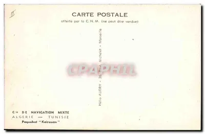 Paquebot "Kairouan" — Algeria - Tunisia — Cie de Navigation Mixte — Verso