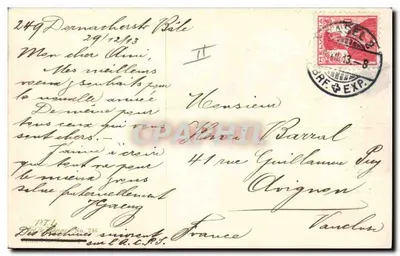 Dzikie kozy w zimowym krajobrazie — rysunek R. Schönyana — wydawca: Ch. Delich (Bâle) — Rewers