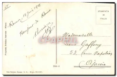 Mulher jovem coroada — retrato — gravura de Jean Mancini, editada por Propriété Artistique Stampa, n° 3316-2 — Verso