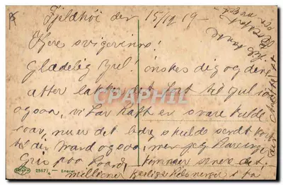 Dois crianças brincando na neve — ilustração — A. Nyg. (assinado) e texto 'Glædelig Jul' — Verso
