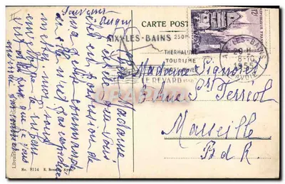 Guardião da fazenda — Cão de pastoreio diante de uma granja — Editor E. Rossier, Nyon, n° 8114 — Verso