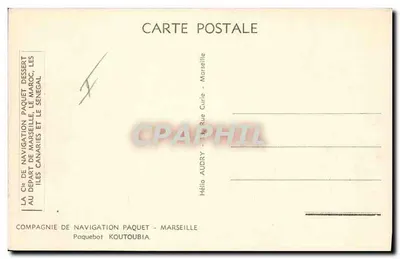 Paquebote KOUTOUBIA — Companhia de Navegação Paquet — Marselha — Verso