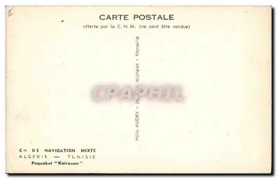 Paquebote "Kairouan" — Argélia - Tunísia — Cie de Navigation Mixte — Verso