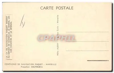 Paquebote Koutoubia — Compagnia de Navegação Paquet — Marselha — Verso