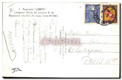 Paquebote "Liberté" — Edição La Cigogne, Paris — Clichê G. FERNEZ — Verso