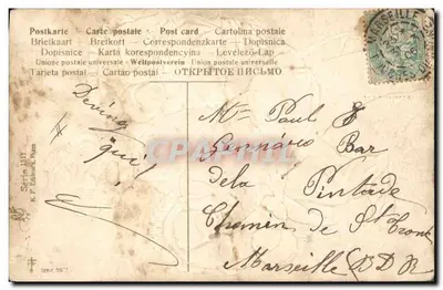 Man die drie baby's draagt — 1 april — K. F. Edicions, Parijs, Serie 587 — Achterkant