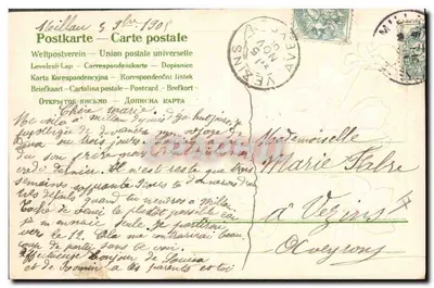 Violetas e cogumelos — A la hâte un bon souvenir — Noillan, 5 de junho de 1908 — Verso