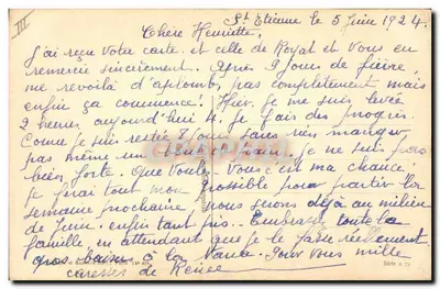 Mulher em maiô azul lendo uma carta — desenho assinado 'P. Gile' — Série n° 79 — Verso