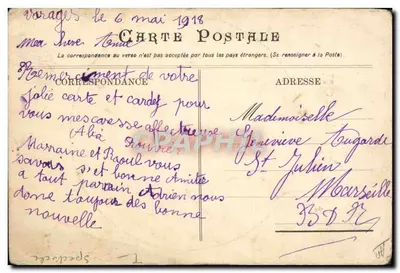 Renée Rito — Cantora — Carta postal datada 6 de maio de 1918 — Verso