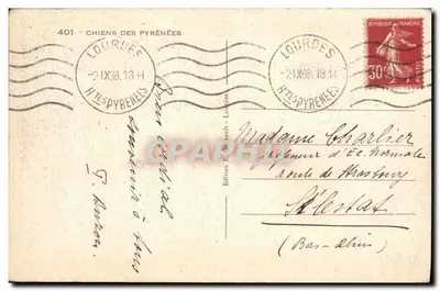 Cães dos Pirineus — Edição E. Quinault — Lourdes — Verso