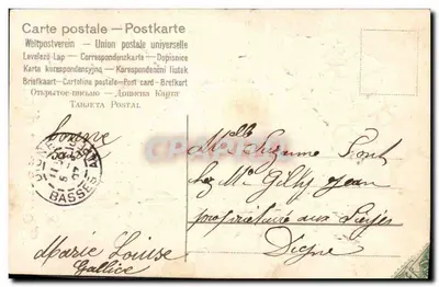 Pamiątka przyjaźni — portret kobiety w ramce ozdobionej fioletami i gołębiami — wydawca nieznany — Rewers