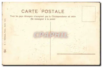 Dekoracyjny zegar z białą gołębią — Przyjaźń — K. P. Wydawcy, Paryż, seria 1920 — Rewers