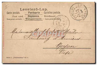 Cervo nas montanhas — série "Thierfamilien" n°3 — editor Deutsch-Wagram (Áustria) — Verso