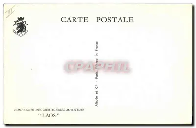 Buque de crucero y embarcación a vela en el mar — Ilustración de A. Churchill — Alépée et Cie, París — Reverso