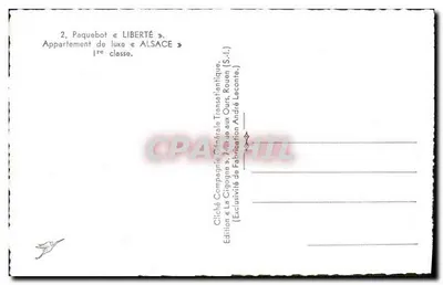 Apartamento de luxo — Navio de passageiros « LIBERTÉ » — Cliché da Compagnie Générale Transatlantique — Verso