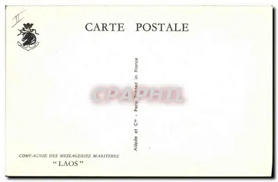 Cruiser y velero en el mar — dibujo de Riga Chapelet — Compagnia delle Messagerie Marittime « LAOS » — Reverso