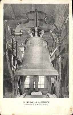 Bilhete postal antigo Sininho A nova Clemência Catedral de São Pedro Genebra