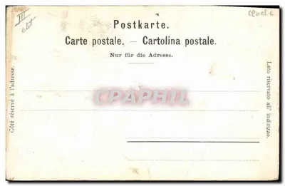 Bilhete postal antigo Sininho A nova Clemência Catedral de São Pedro Genebra — Verso