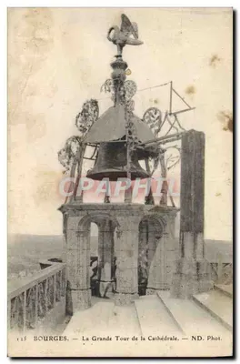 Bilhete postal antigo Sinete Bourges A Grande Torre da catedral