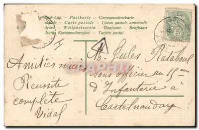 Violette bloemen — Echte wensen — Antieke ansichtkaart — Achterkant