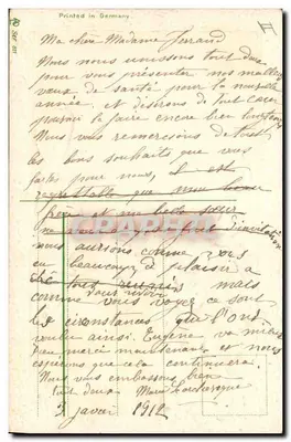 Violets et église — Vœux sincères pour la nouvelle année — Imprimée en Allemagne — Verso
