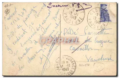 Caçador e cão na floresta — desenho de Budon — número de série não visível — Verso