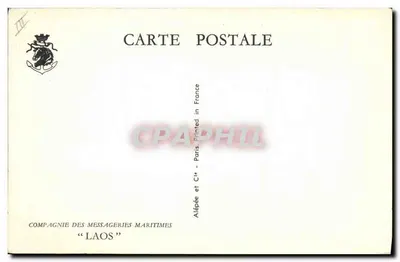 Navio de guerra e barco a vela no mar — desenho de Roger Charallet — Compagnie des Messageries Maritimes « LAOS » — Verso