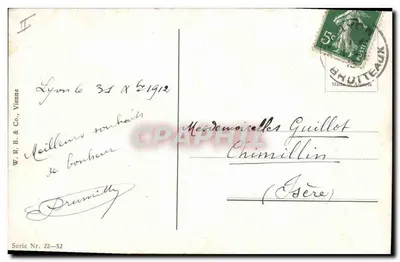 Dwa jeleń w lesie — W. R. B. & Co., Wiedeń, seria 22-52 — Rewers