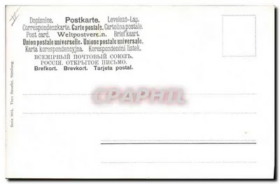Dwa jeleń w zimowym krajobrazie — zasne góry, sosny — rysunek Müller, Nürnberg — Rewers