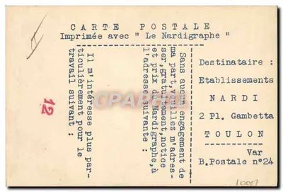 Mulher com balões — propaganda para o Nardigraphe — editor NARDI, Toulon — Verso