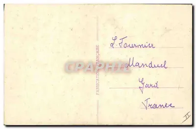 दो बच्चे और एक कुत्ता शीतकालीन परिदृश्य में — बर्फ से ढकी घर — प्रकाशक L. Fournier, फ्रांस — पीछे