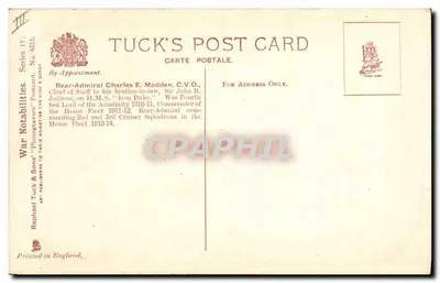 Rear Admiral C.E. Madden, C.V.O. — Retrato militar — Photo G. West & Son, Southsea — Verso