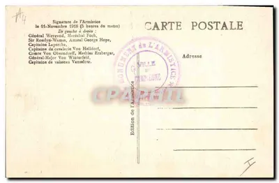 Podpisowanie Armistyczu — 14 listopada 1918 — Wydawnictwo Armistyczu, Paryż — Rewers