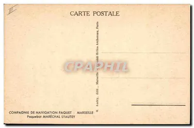 Paquebote Maréchal Lyautey — Companhia de Navegação Paquet — Editor M. Audry, Marselha — Verso