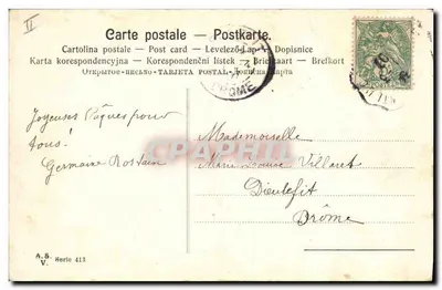 Cloches suspendues — scène pastorale avec église — éditeur A.S. V. n° 413 — Verso