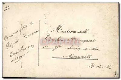 Krajobraz wiejski z kościołem — Wesołych Wielkanoców — wydawca L.E. n° 10023 — Rewers